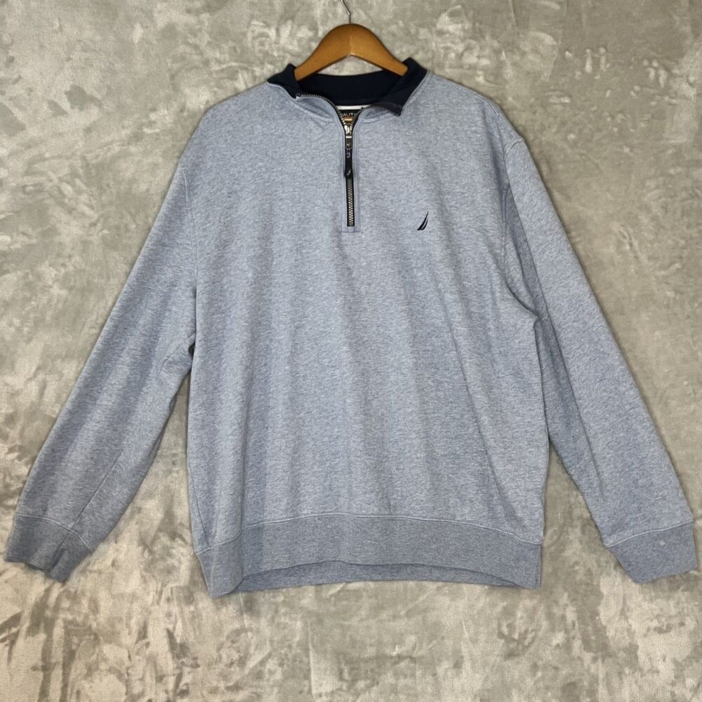 Nautica Light Blue Quarter Zip Navy Collard Pullover Sweater Mens Size XL